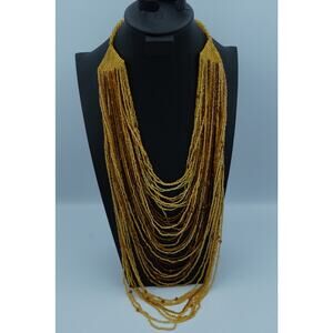 Vintage Multi Strand Glass Bead Necklace Amber Honey Boho Statement